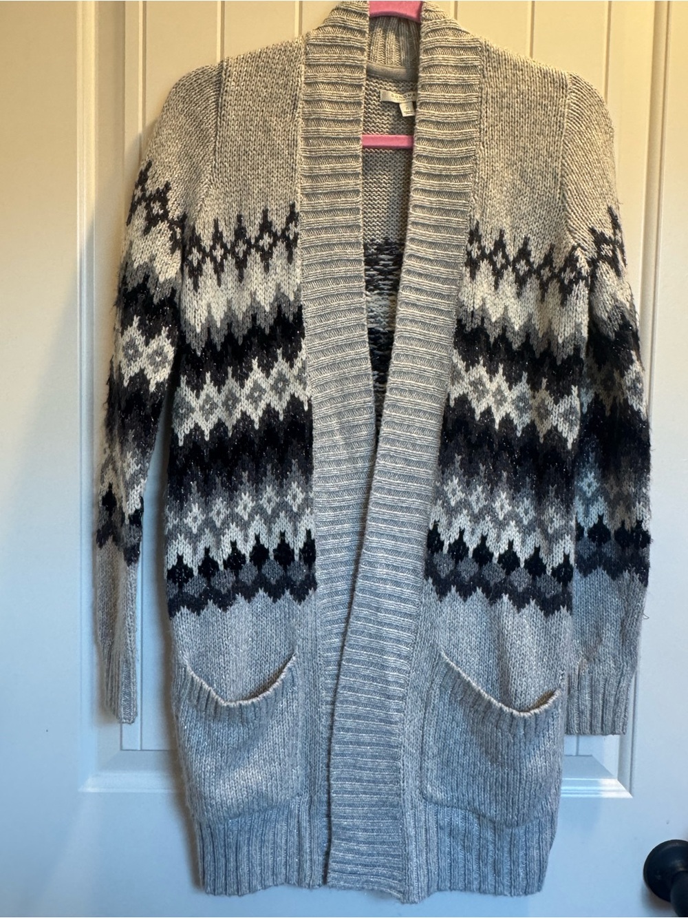 Sonoma Gray Fair Isle Open-Front Cardigan
